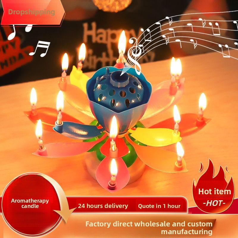 Holiday Candle Set - Romantische Happy-Birthday-Musikkarte mit Lotus-Design und magischem