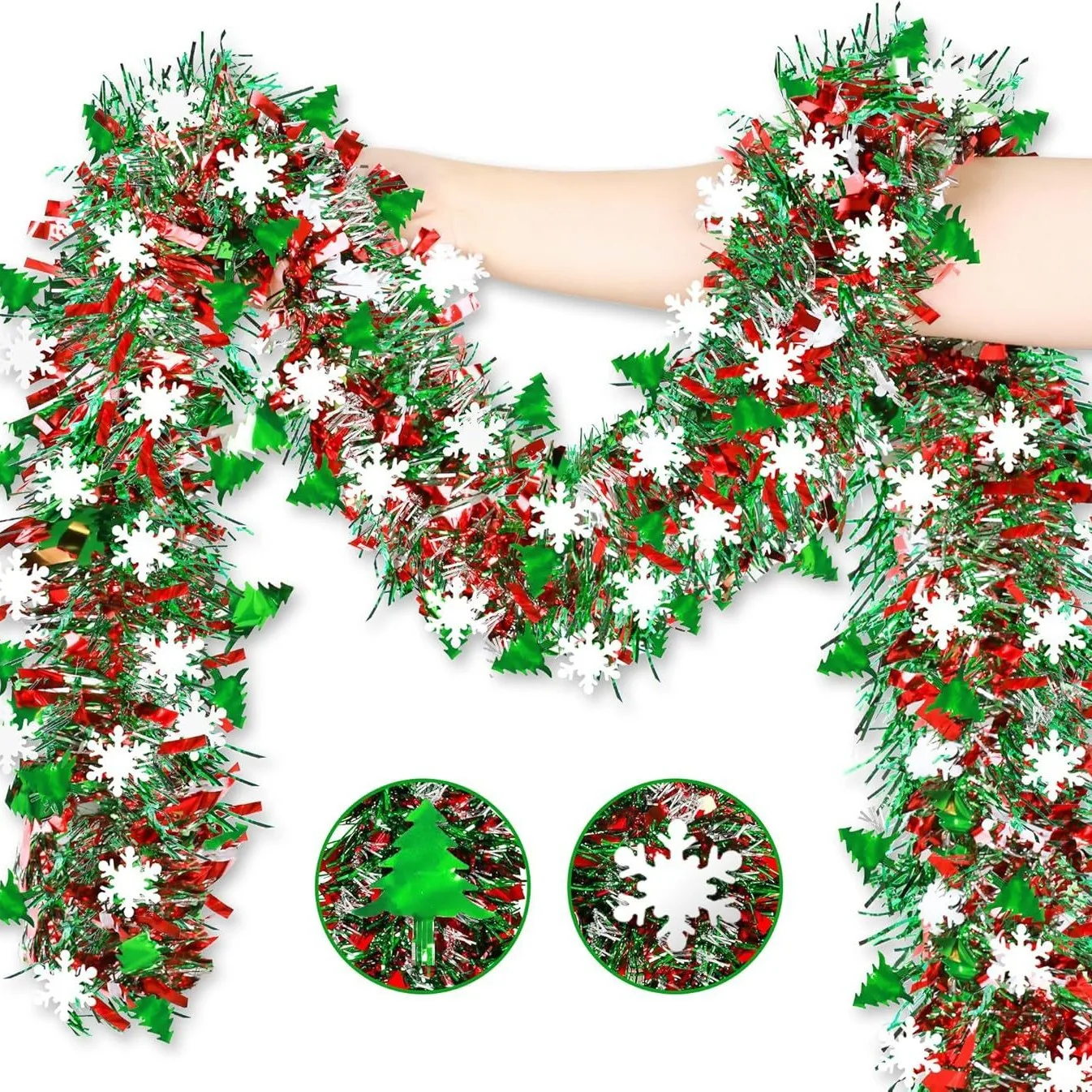 Tinsel Garland Decoration - 2M Weihnachten Schneeflocke Lametta Girlande Weihnachtsbaum