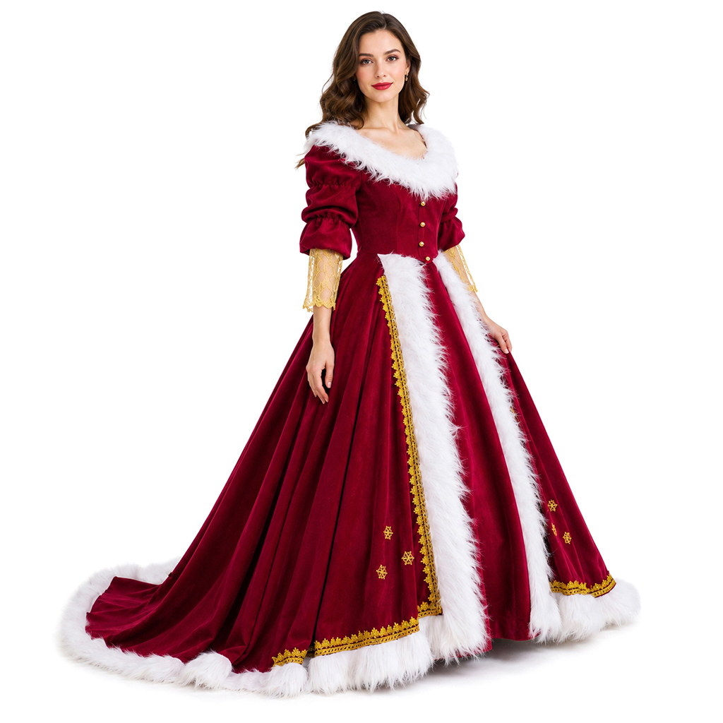 Ornament Ball Set - Luxuriöses Frau-Klaus-Kostüm für Erwachsene, Damen-Miss-Lady-Santa-Kostüm, Vintage