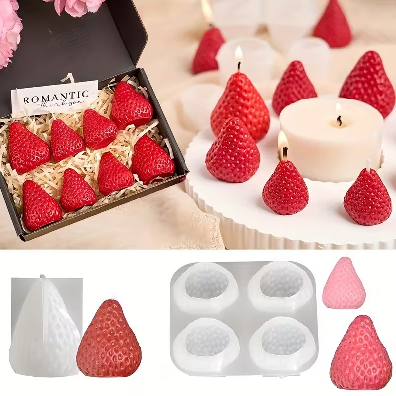 Holiday Candle Set - Erdbeer-Silikonform für DIY Aromatherapie-Seife, Harz-Bastelarbeiten, Valentinstag,
