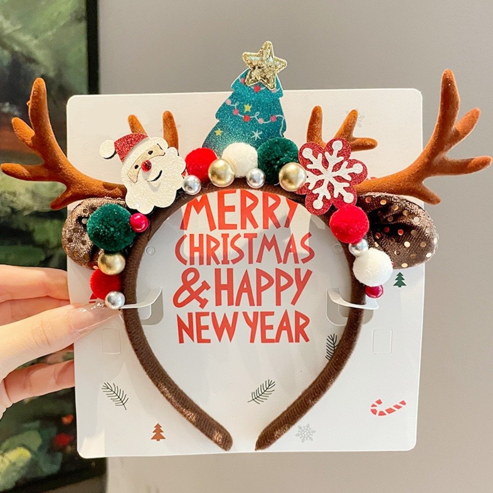 Reindeer Antlers Headband - Niedliches rotes Samt-Haarband mit Hirschgeweih, Samtschleife,