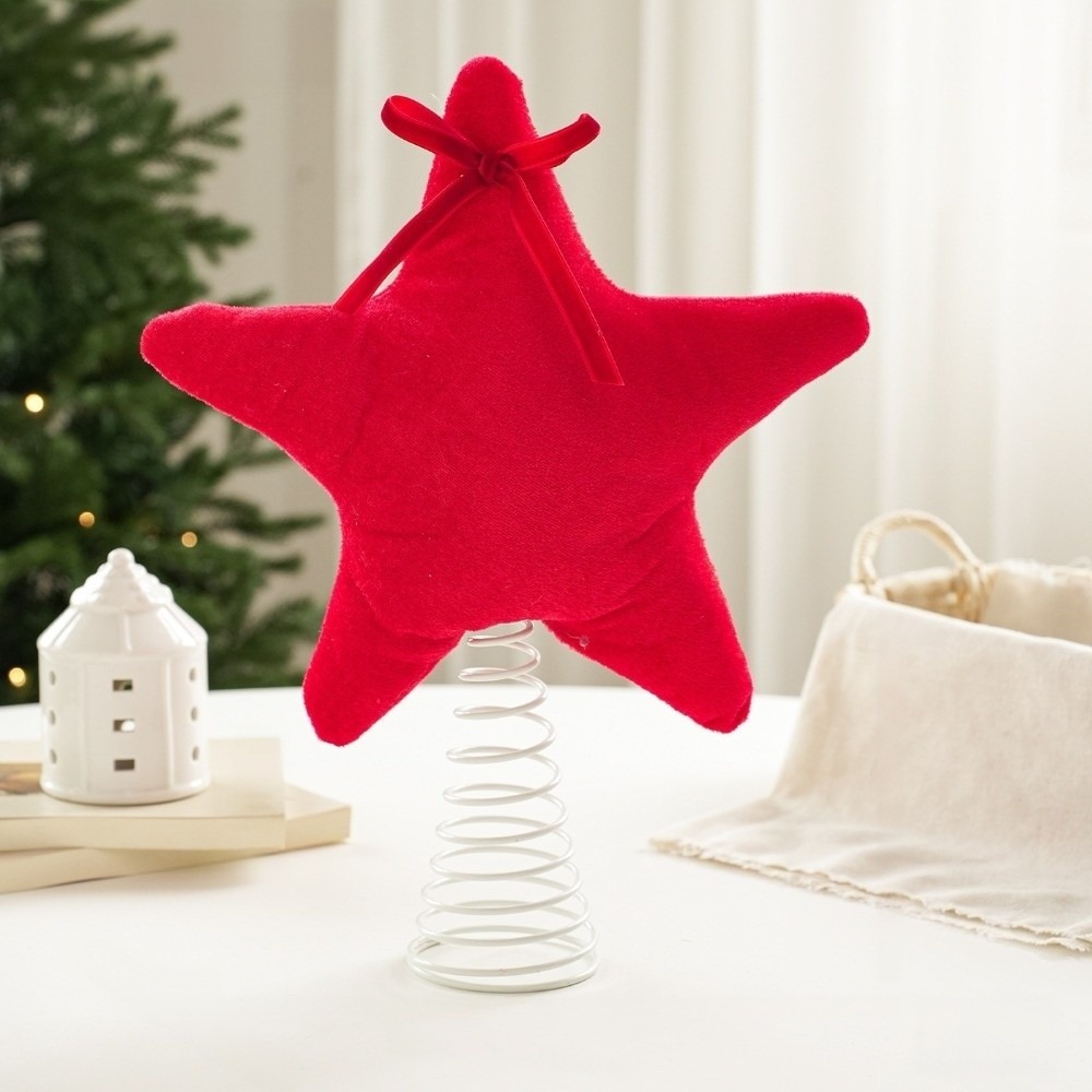 Star Tree Topper - Fünfzackiger Weihnachtsbaum-Stern aus Stoff, stoßfest, glitzernder