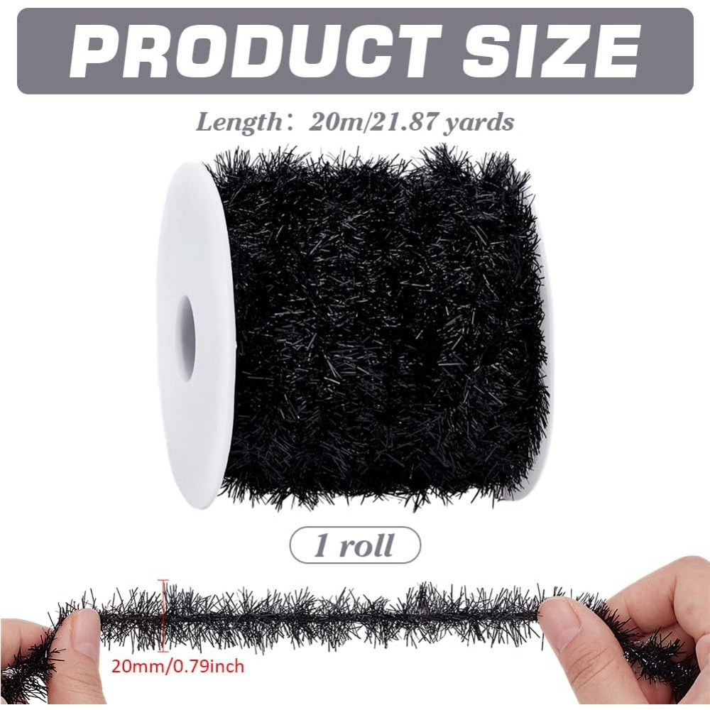 Tinsel Garland Decoration - 21,8 Yards schwarze Girlande, dünnes Lametta,