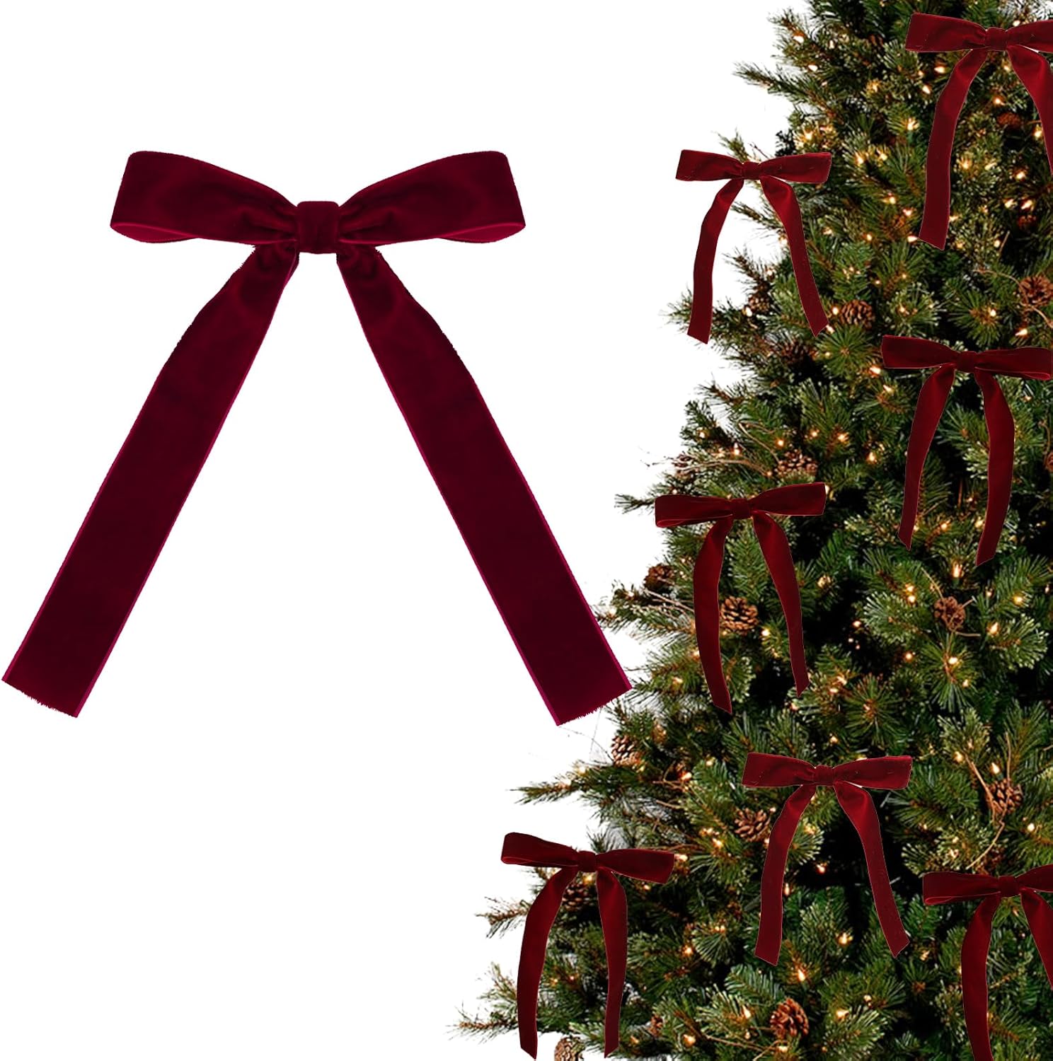 Burgunderrote Samtschleifen, w – Star Tree Topper Bewertung und Preis
